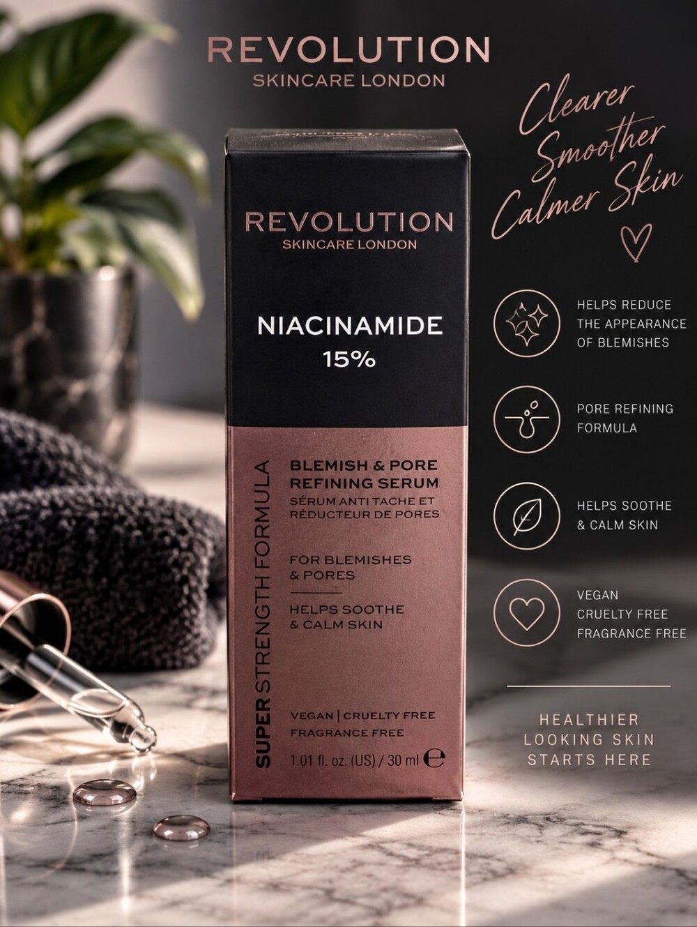 Revolution Skincare Niacinamide 15% Blemish & Pore Refining Serum 30ml NEW